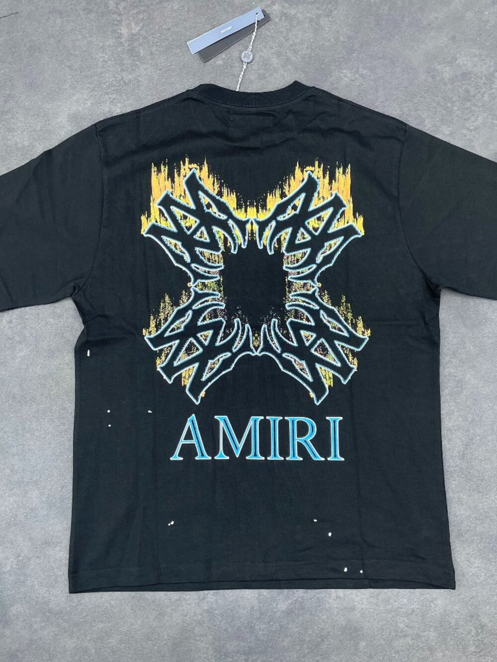AMIRI Men’s Black Graphic Logo Paint Splatter T-Shirt- Size Medium
